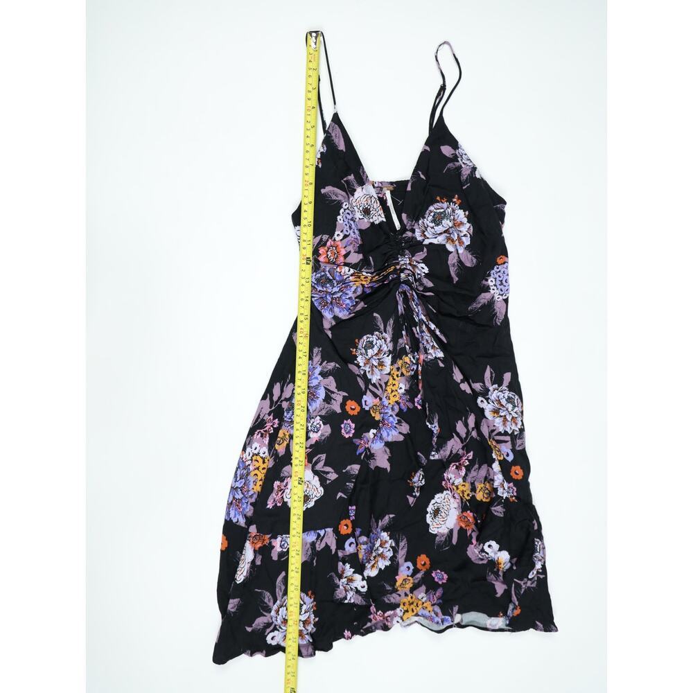 Free People Black Floral Mini Dress Boho Ruched Tie Front Festival Babydoll S - Picture 11 of 16